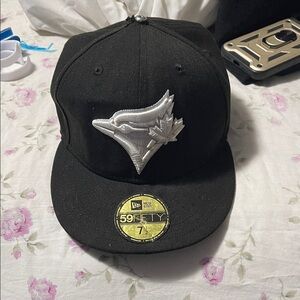 New Era Black and White Cap baseball bluejays hat still has golden sticker.